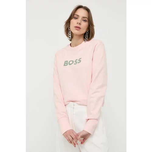 Boss Bombažen pulover ženska, roza barva