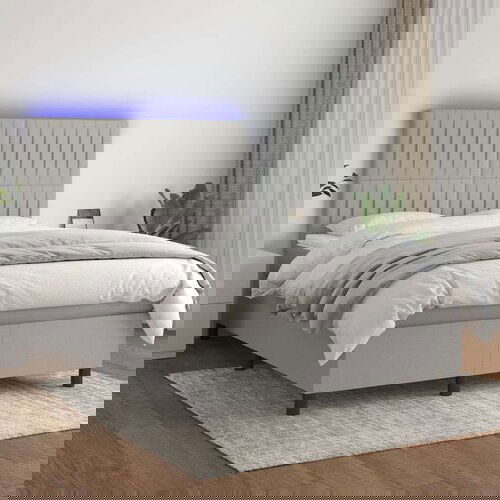  Box spring postelja z vzmetnico LED sv. siva 140x200 cm blago, (20929985) Cene