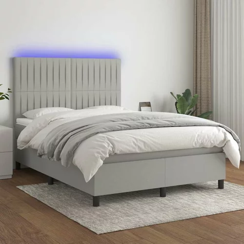  Box spring postelja z vzmetnico LED sv. siva 140x200 cm blago, (20929985)