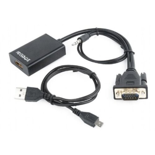 Gembird VGA to HDMI adapter cable, 0,15m, black Slike