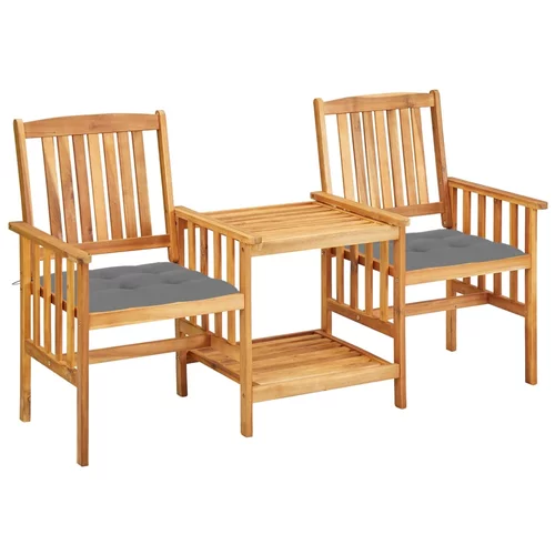 vidaXL Vrtni stoli s čajno mizico in blazinami trden akacijev les, (20704411)