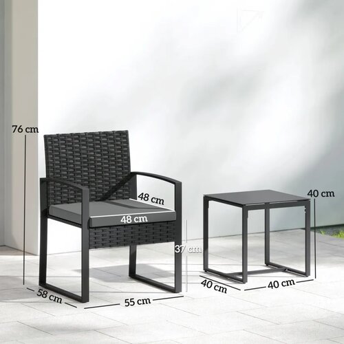 Bistro set od ratana vrtni namje&amp;scaron;taj od 3 dijela s 2 vrtne stolice stolić za kavu jastuci koji se mogu ukloniti tamno siva Slike