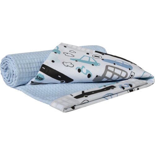 Medi Partners Blanket 75x100 cotton + cotton Waffle &amp;ndash; Cars + blue waffle Slike