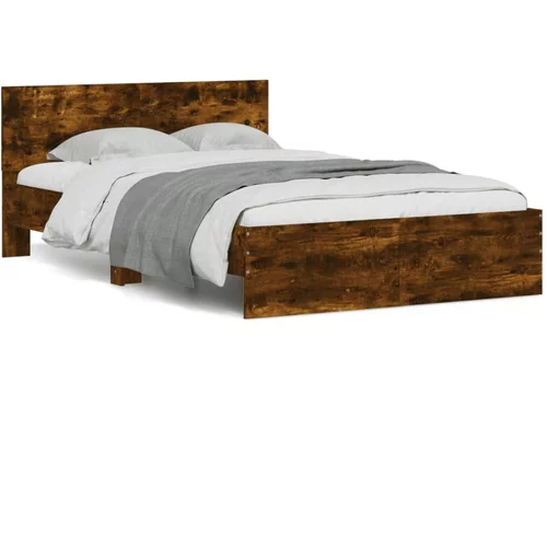 vidaXL Okvir kreveta s uzglavljem boja dimljenog hrasta 135x190 cm