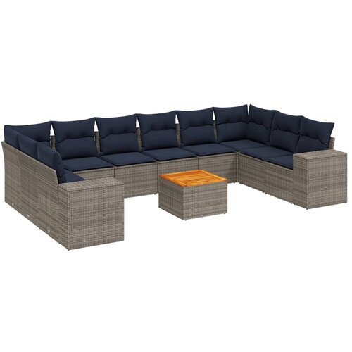 vidaXL 11-dijelni vrtni set s jastucima sivi poliratan - Siva 2x kutna + 6x srednja + 2x Sofa + stol 1 Cene