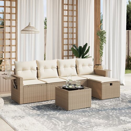VidaXL 6-dijelni set vrtnih sofa s jastucima bež od poliratana Slike