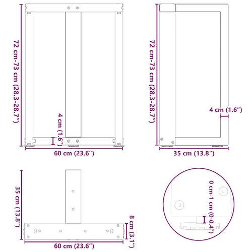  Noge za blagovaonski stol T-oblika 2 kom 60x35x(72-73) cm čelik Slike