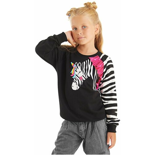 Denokids Frilled Zebra Girls Black Sweatshirt Slike