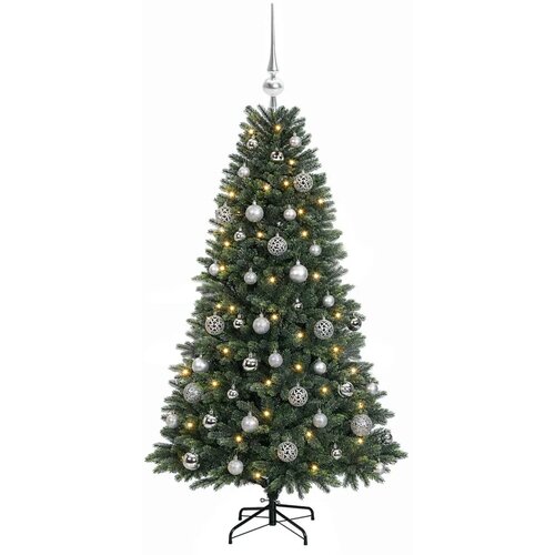  Umjetno božićno drvce s kuglicama 120 cm 150 LED lampica - 120 cm s LED-ima i srebrnim lopticama Slike