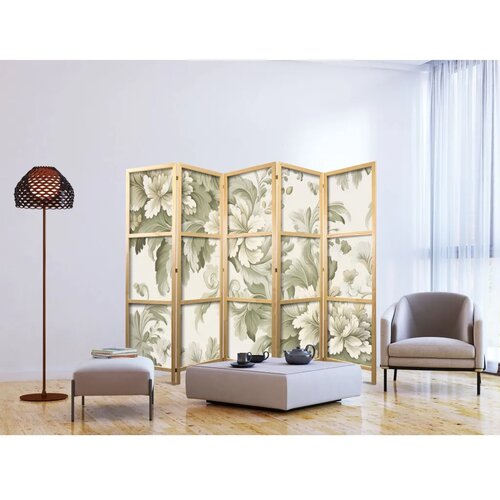  Japanski paravan - Retro Vintage Flowers in Delicate Cream and Green Colors 225x172 Cene