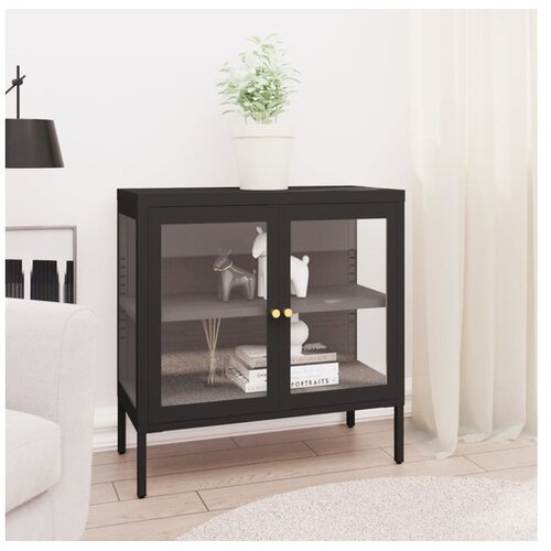  Komoda crna 70 x 35 x 70 cm od čelika i stakla Cijene