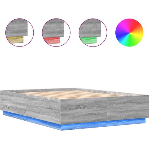 vidaXL Okvir za krevet s LED svjetlima boja hrasta 120 x 200 cm drveni Cijene