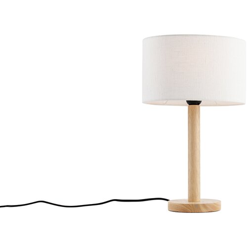 QAZQA Tafellamp hout met ovale linnen kap wit 25cm - Mels Slike