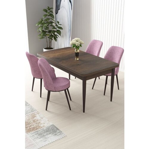 Hanah home Nil - Baroque, Pink BaroquePink Dining Table & Chairs Set (5 Pieces) Cene