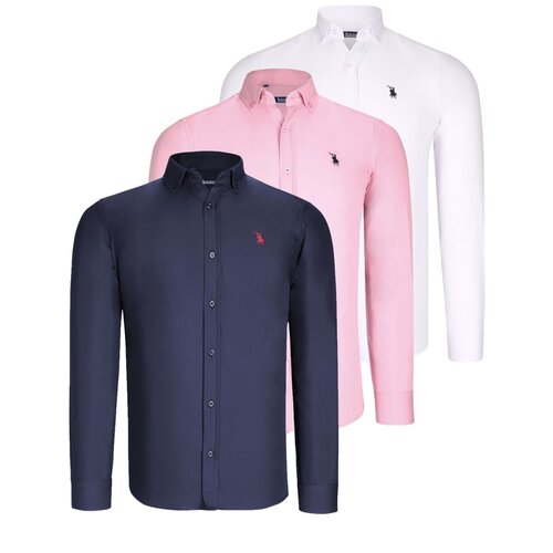 Dewberry TRIPLE SET G725 MEN'S SHIRT-WHITE-LACQUERED-PINK Cijene