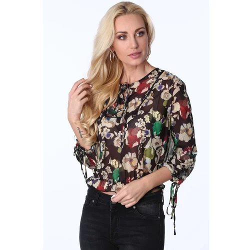 Fasardi Black blouse with thin flowers
