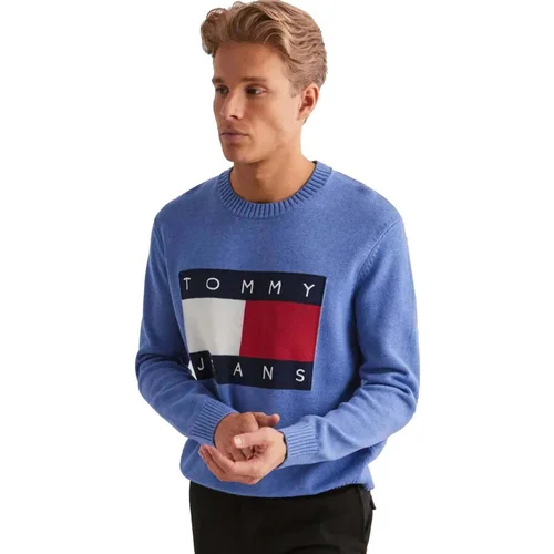 Tommy Jeans Knitted Flag Sweater Tempo Blue Melange Plava