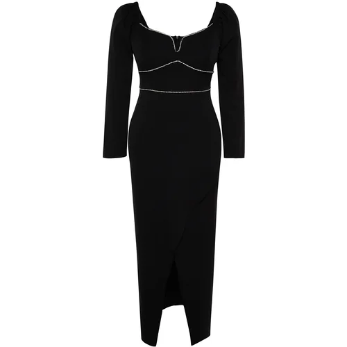 Trendyol Curve Black Stone Detailed Woven Evening Dress