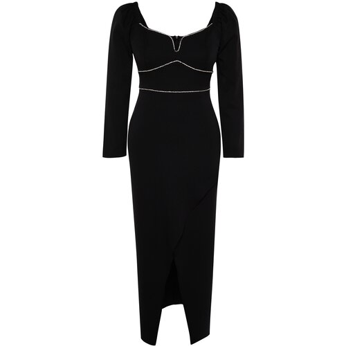 Trendyol Curve Black Stone Detailed Woven Evening Dress Slike