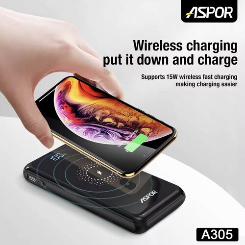  Power Bank wireless + 3u1 Aspor A305 PD 10000 mAh crna Cene