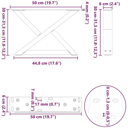  Noge za stolić 2 kom antracit 50x(30-31 3) cm čelik Slike