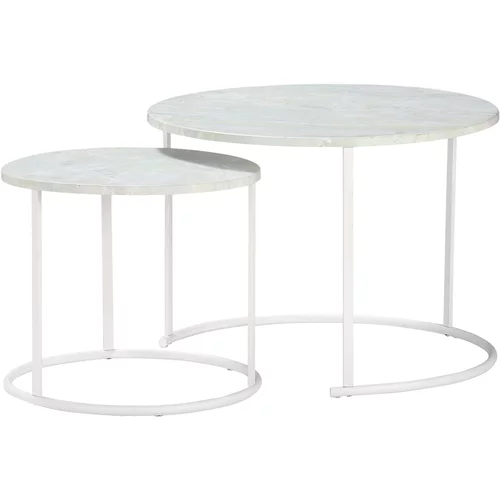 Outsunny Balkonske mize, 2 kosa vrtne mize za uporabo na prostem z zgornjim delom z učinkom marmorja za uporabo v zaprtih prostorih, kovinske, bele barve, (20753934)