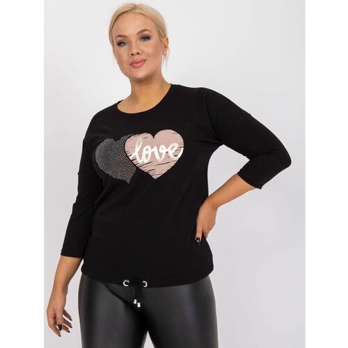 Fashion Hunters Black plus size blouse with silver appliqué and print Slike