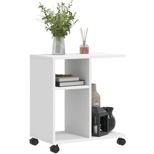 VidaXL Bočni stolić s kotačima bijeli 50x30x55 cm konstruirano drvo Slike