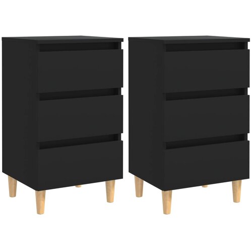 VidaXL noćni ormarići s drvenim nogama 2 kom crni 40 x 35 x 69 cm Slike