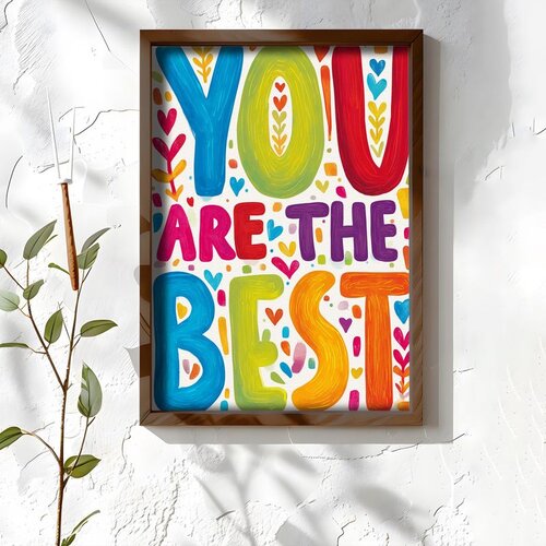 Wallxpert uramljena MDF slika NAL072-46, natpis You Are The Best u šarenim slovima sa srcima, 35,5 x 47 cm Cene