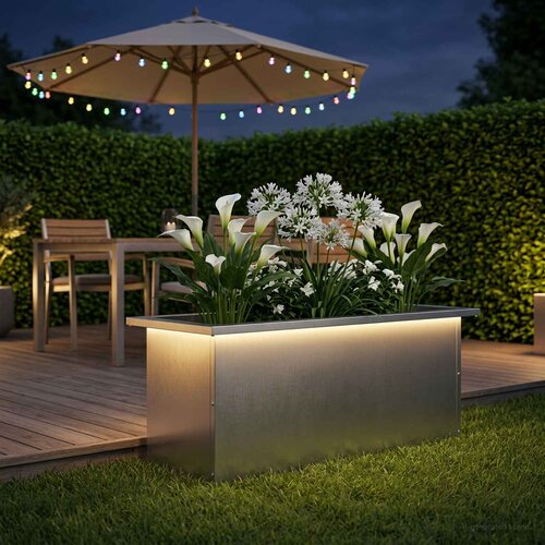  Vrtna posuda za sadnju s LED svjetlom Srebrna 30 x 80 x 30 cm Slike