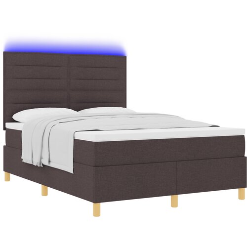 vidaXL Postelja s špring posteljo z vzmetnico & LED temno rjava 140x200 cm tkanina, (22080781) Cene