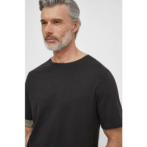Tommy Hilfiger Kratka majica s primesjo lanu črna barva