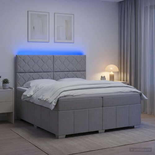  LED okvir za krevet s madracem Svjetlosiva 200 x 200 cm Tkanina Cene