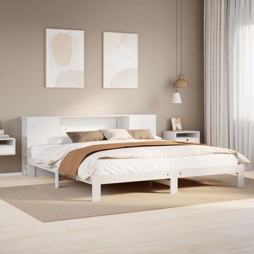 VidaXL Krevet s regalom z knjige bez madraca bijeli 180x200cm borovina Slike