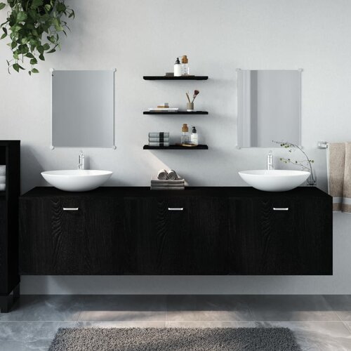 The Living Store Kopalniško pohištvo 6 kosov črne barve inženirski les - Komplet Kopalniškega Pohištva, (21661634) Cene