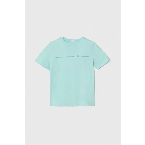 Calvin Klein Jeans Otroška bombažna kratka majica turkizna barva