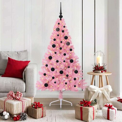 vidaXL Umjetna preddekorirana božićna jelka Roza 150 cm PVC Cene