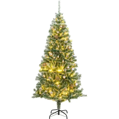  Umjetno božićno drvce 300 LED s kuglicama i snijegom 210 cm