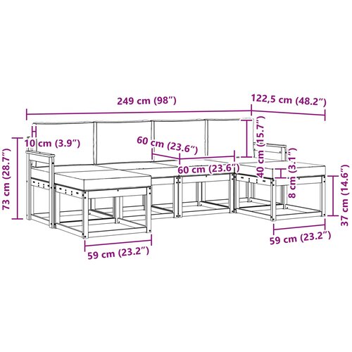  Set vanjskih sofa 6 kom. Bijela i svjetlosiva Smeđa 249 x 122,5 x 73 cm Slike