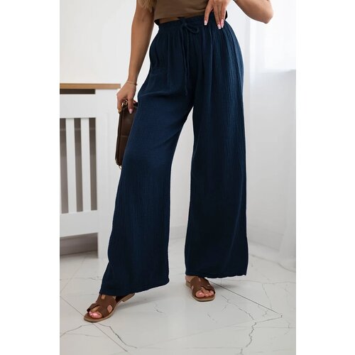 Kesi Włoski Muslin pants with a wide leg navy blue Cene