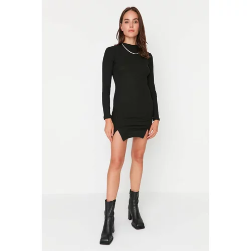 Trendyol Black High Neck Slit Mini Knitted Dress