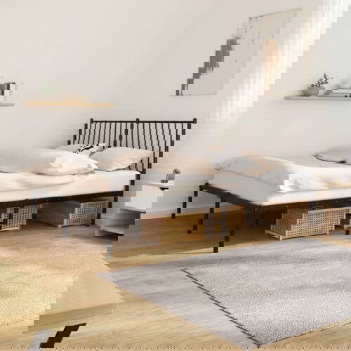 The Living Store Kovinski posteljni okvir z vzglavjem črn 135x190 cm - Posteljni Okvir, (21524773) Cene
