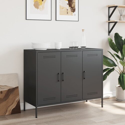  The Living Store Komoda črna 100,5x39x79 cm hladno valjano jeklo - Komoda, (21496132) Slike