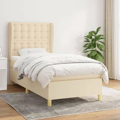 Box spring postelja z vzmetnico krem 100x200 cm blago, (20894549)