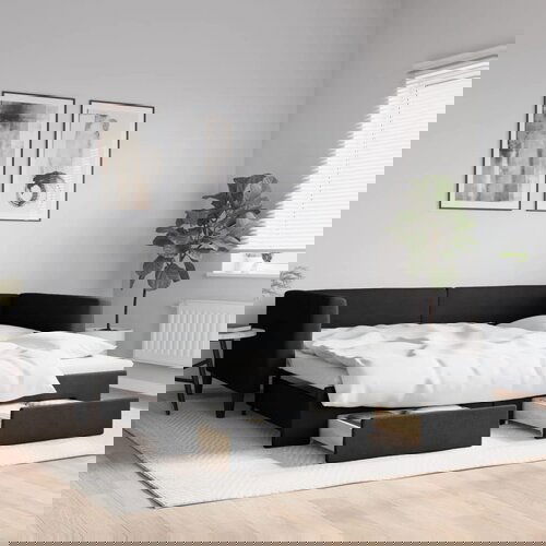 VidaXL Izvlečna dnevna postelja s predali črna 100x200 cm blago Slike