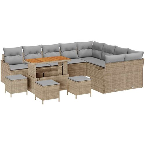 vidaXL Vrtna sedežna garnitura z blazino 13 pcs Bež poli ratan, (5000153209) Cene