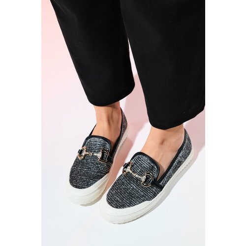 LuviShoes BARCELOS Women's Black Straw Buckle Loafer Shoes Slike