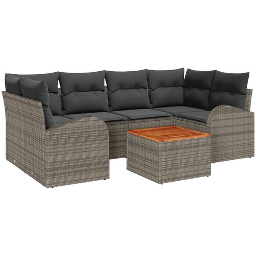 VidaXL 7-dijelni vrtni sofa set s jastučićima siva poli ratan acacia, 2-sjedna vrtna sofa s prostorom za pohranu i jastučićima siva poli ratan Slike