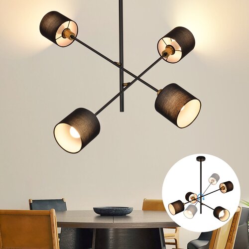 Nettlife Črna Kovinska Viseča Svetilka E14 Max. 25W Diam. 85 cm 4 Žarnice Senčilo Dnevna Soba Jedilnica Vintage Stropna Kuhinjska Svetilka, (22122958) Cene